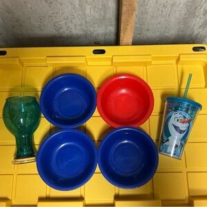 Tumbler, Bowls Set of 4, Plastic Glass Serveware Set, Blue Red Cartoon